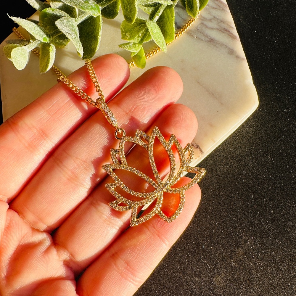 Flower Necklace Pave Crystal Lotus Pendant